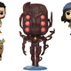 Funko Pops of Eternal's Ajak, Sersi, Ikaris, Dane, and a Celestial.
